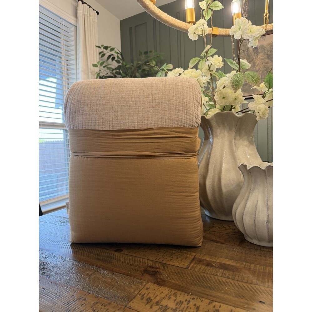 RARE King Chambray Cotton Comforter & Sham Set Warm Brown - Casaluna NEW